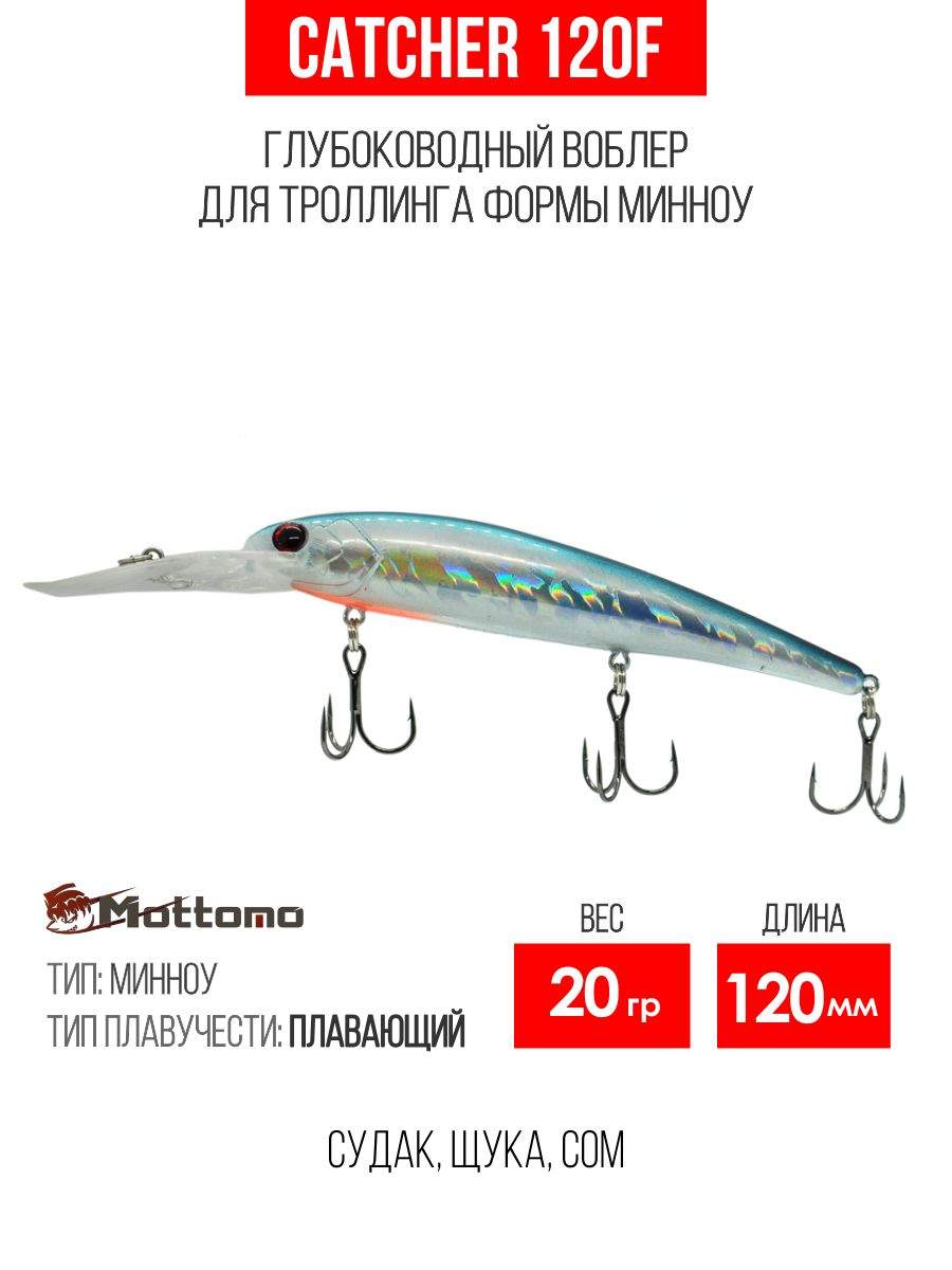 

Воблер Mottomo Catcher 120F 20g Silver Minnow, Разноцветный, Catcher