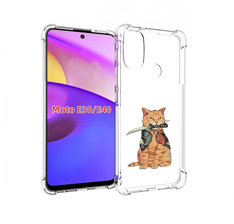 

Чехол бампер MyPads кот-с-катаной для Motorola Moto E30., Прозрачный, Tocco