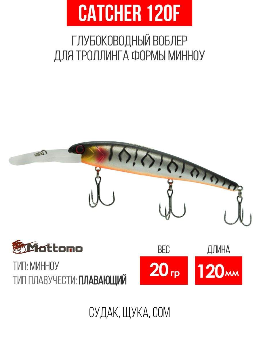 

Воблер Mottomo Catcher 120F 20g Silver Tiger, Разноцветный, Catcher