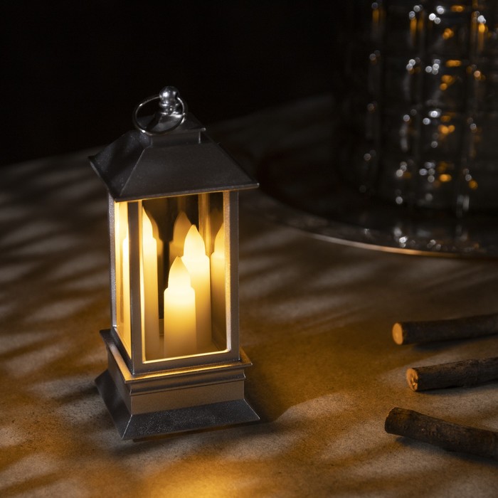 Новогодний светильник Luazon Lighting Серебристый фонарь со свечками 4843969 белый теплый