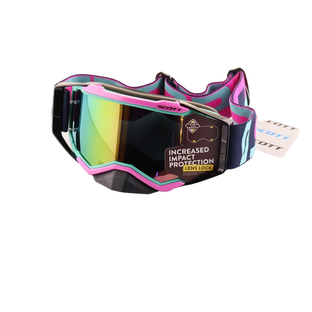 Очки для горнолыжного спорта SCOTT (фуксия-салатовый-черный, стекло хамелеон, +чехол)