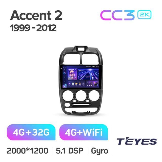 

Магнитола Teyes CC3 2K 4/32 9" для Hyundai Accent II 2 LC2 1999-2012, CC3 2K 4/32 9"