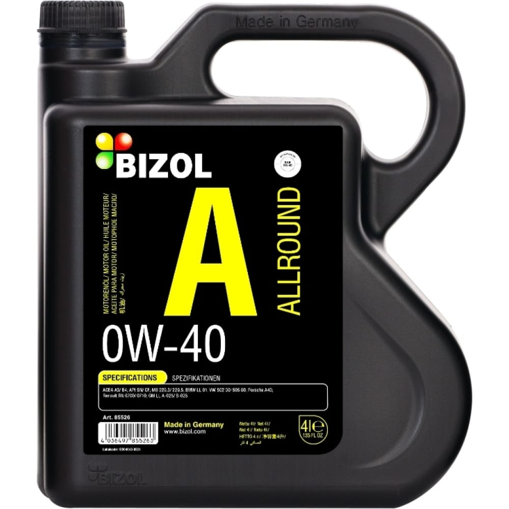 Моторное масло BIZOL Allround SN A3/B4 синтетическое 0W40