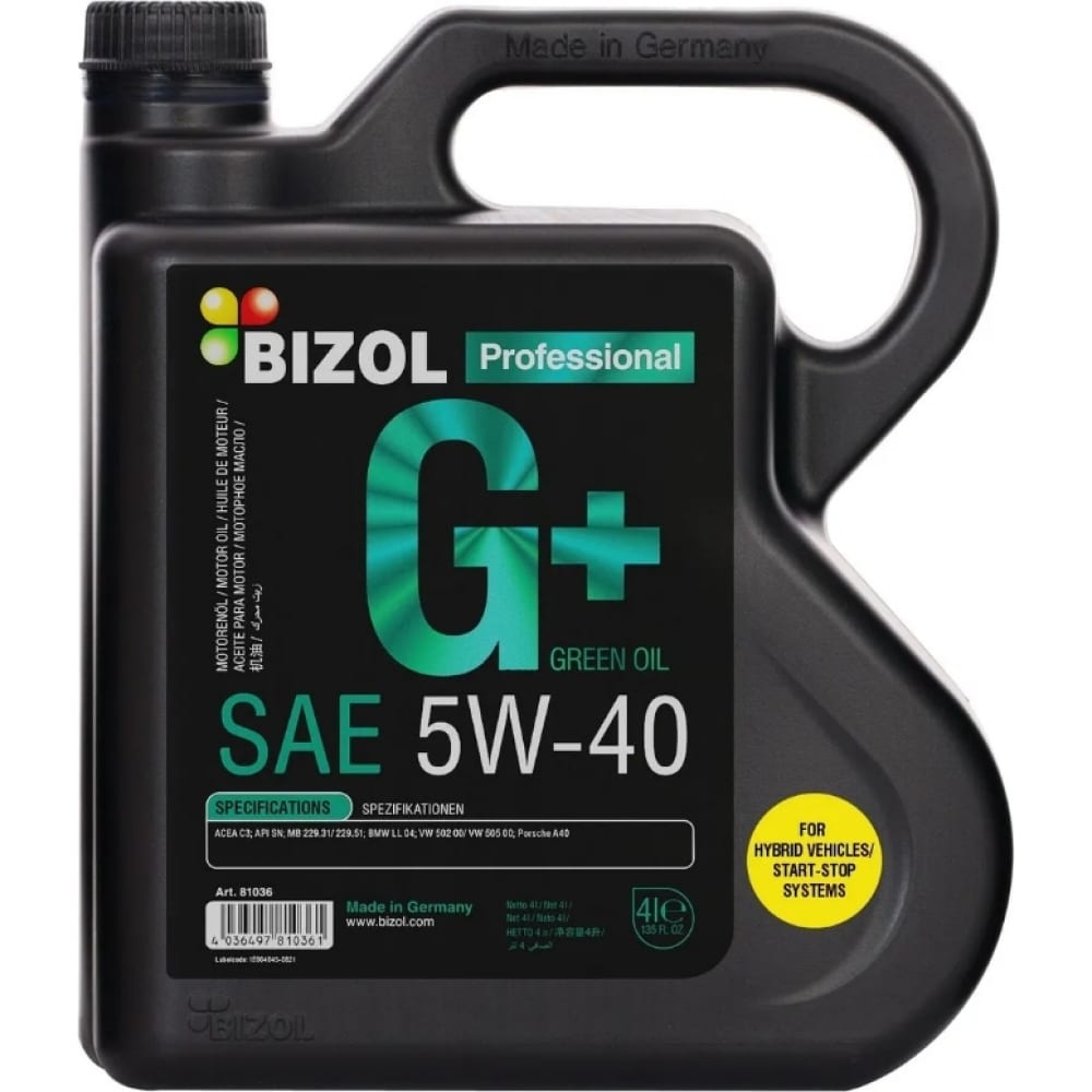 

Моторное масло BIZOL Green Oil SN C3 синтетическое 5W40