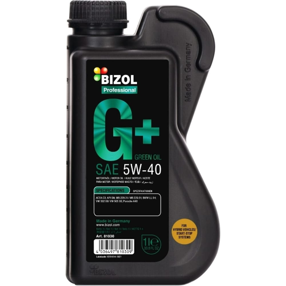 НС-синтетическое моторное масло Bizol Green Oil+ 5W-40, SN, C3 100047440952