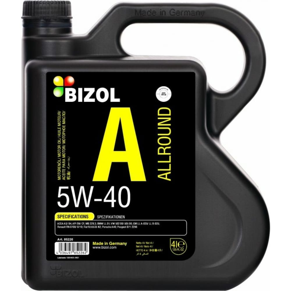 

Моторное масло BIZOLAllround SN A3/B4 синтетическое 5W40