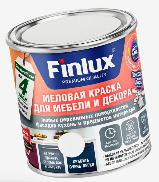 фото Краска finlux f-540 для мебели и декора, кухонь и предметов интерьера серый-0,9 кг