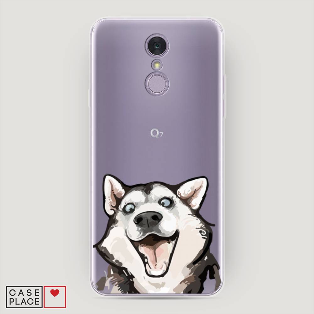 

Чехол Awog на LG Q7 (Plus, Alpha) "Радостный хаски", Белый;голубой;черный, 83550-1