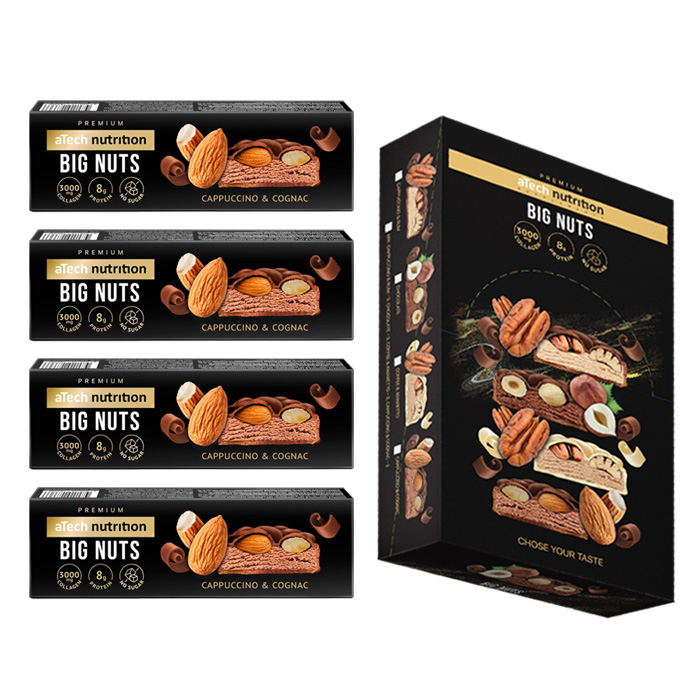 Потеиновый Батончик Big Nuts капучино-коньяк с миндалем, 40 г х 12 шт, с коллагеном