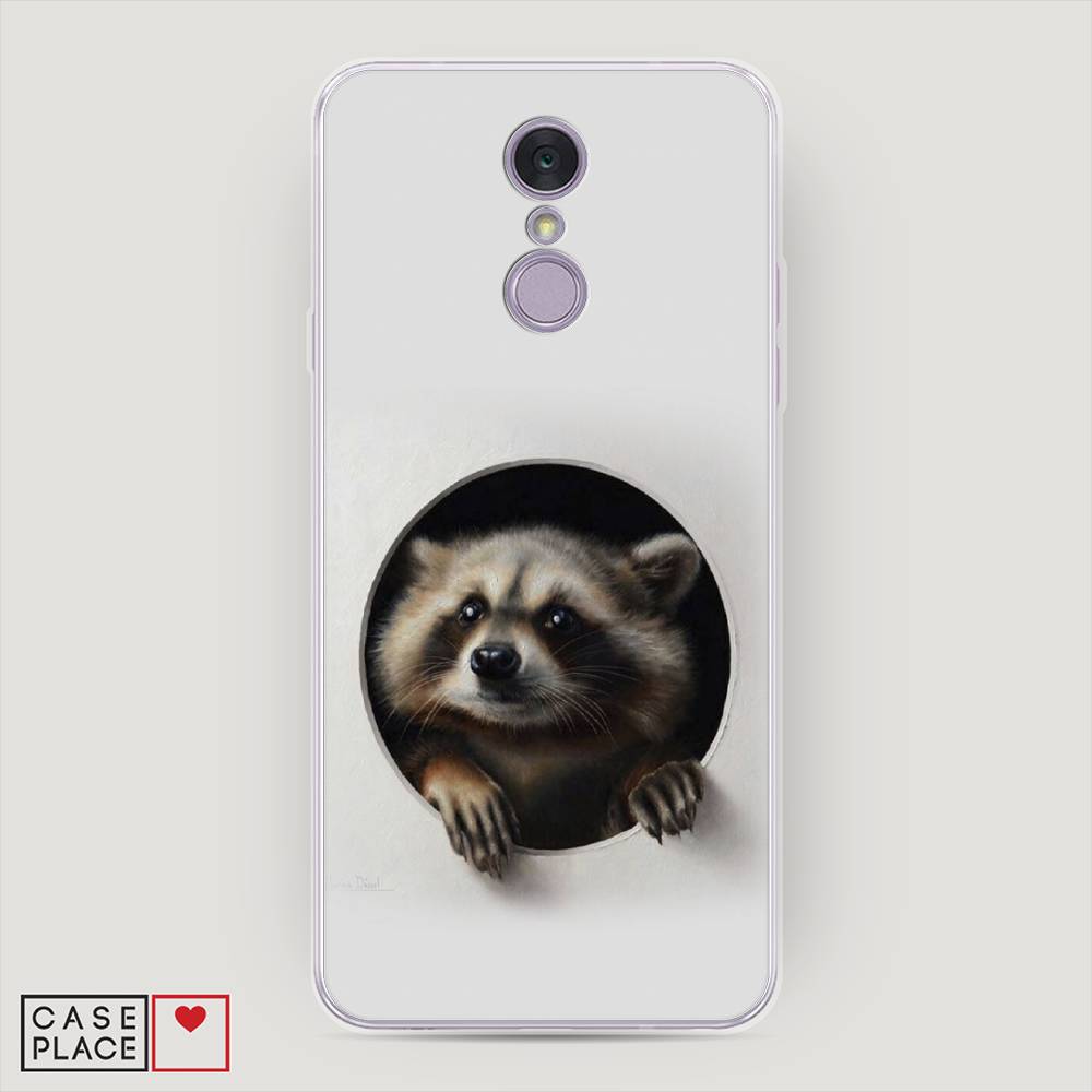 

Чехол Awog на LG Q7 (Plus, Alpha) "Любопытный енот", Коричневый;черный;белый, 83550-1