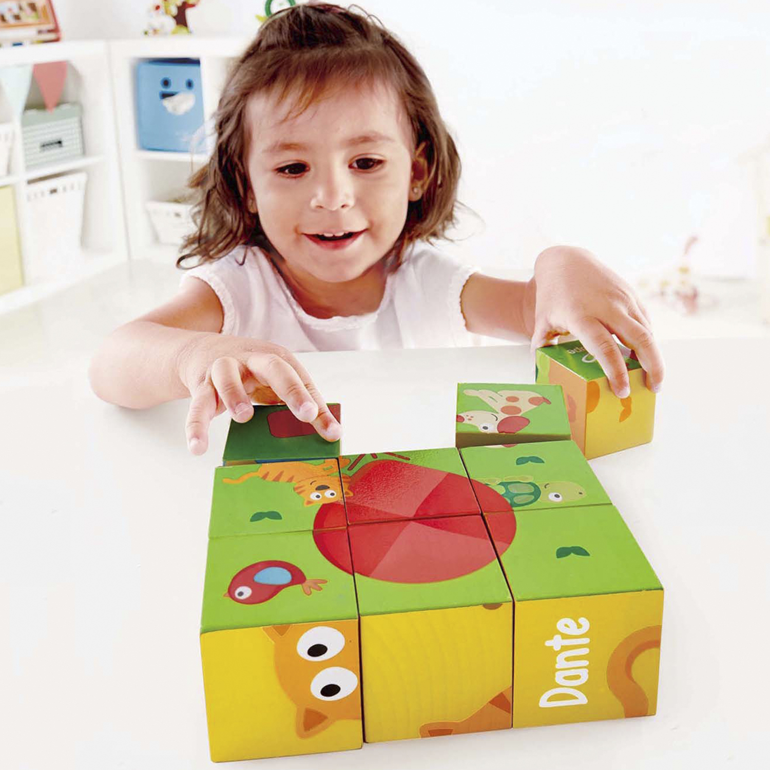 Развивающая игрушка Hape Кубики-пазлы Лили 9 элементов, 6 вариантов картинок, деревянные hape пазлы каменный век умняша