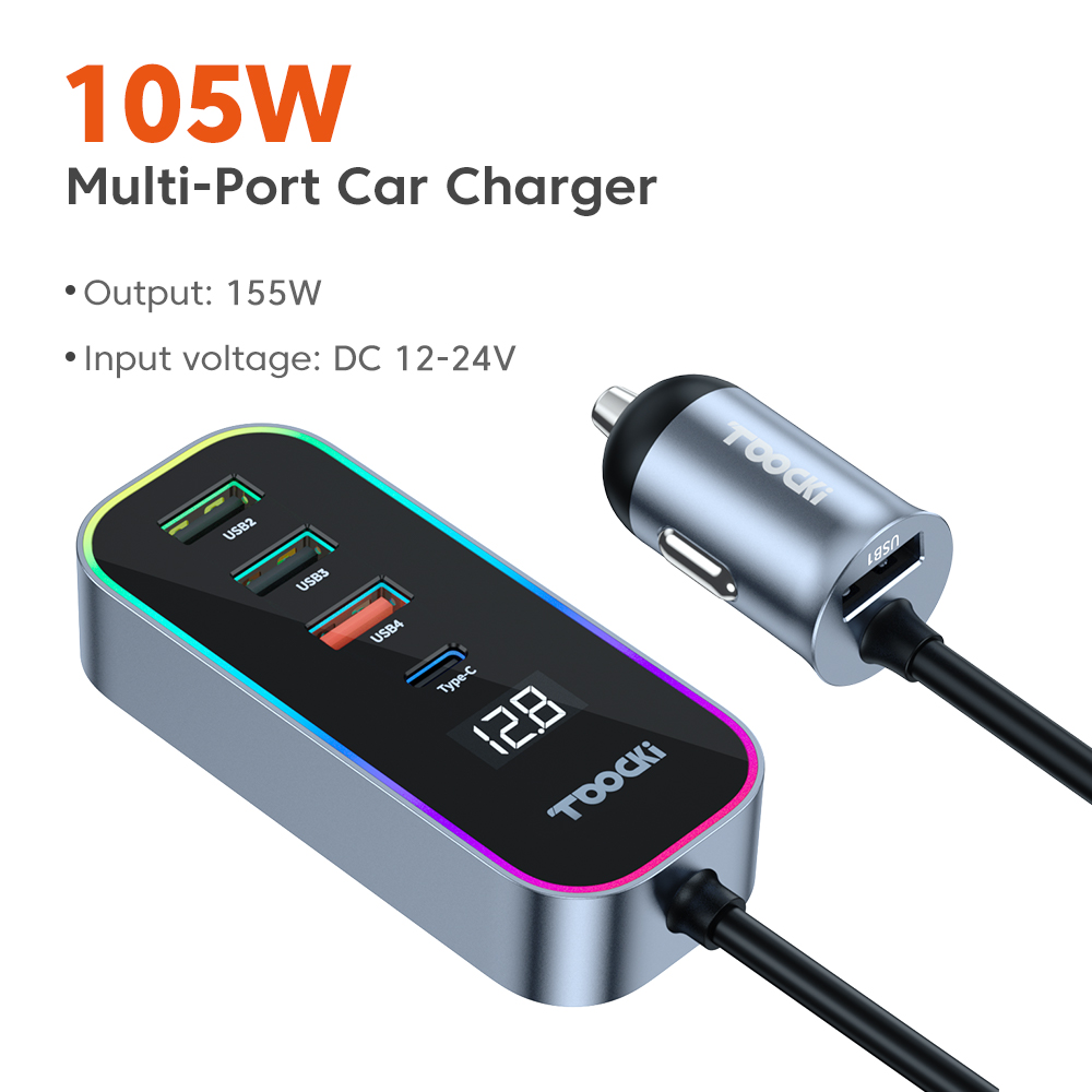 Автомобильное зарядное устройство Toocki, 155 Вт, PD, USB Type C, быстрая зарядка, QC3.0