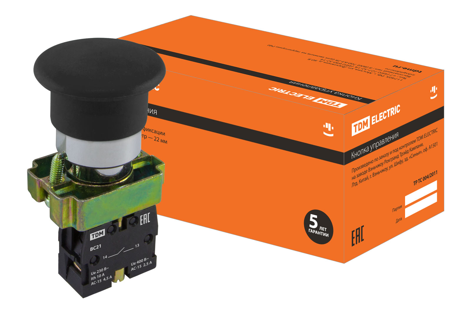 

Кнопка TDM ELECTRIC грибовидная с возвратом, 1НО, d22 мм, черная, IP40 SQ0704-0042, Синий