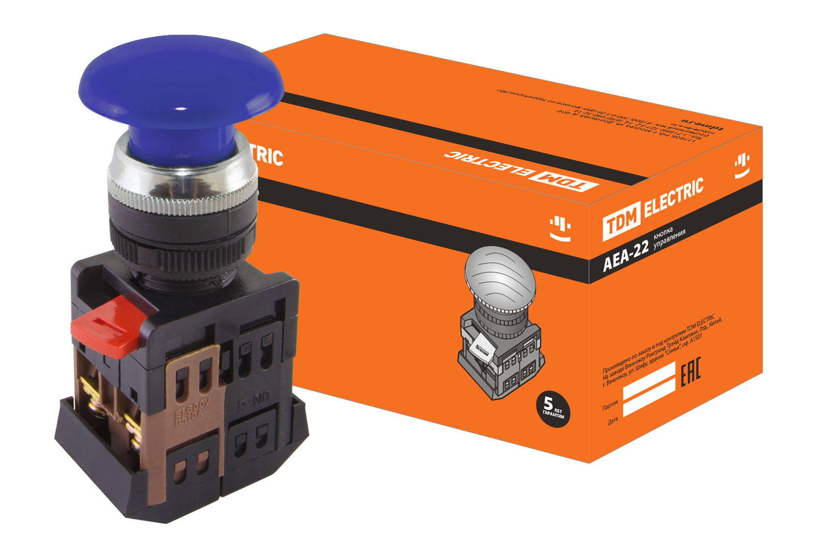 

Кнопка TDM ELECTRIC Грибок синий d22мм 1з+1р SQ0704-0017