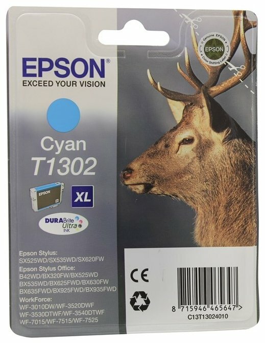 Картридж для струйного принтера Epson T1302 голубой, оригинальный