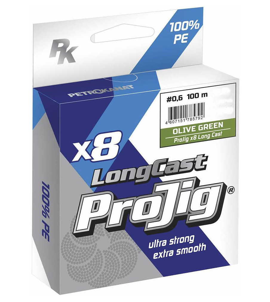 Леска плетеная Projig X8 Long Cast 0,2 мм, 100 м, 16 кг, хаки