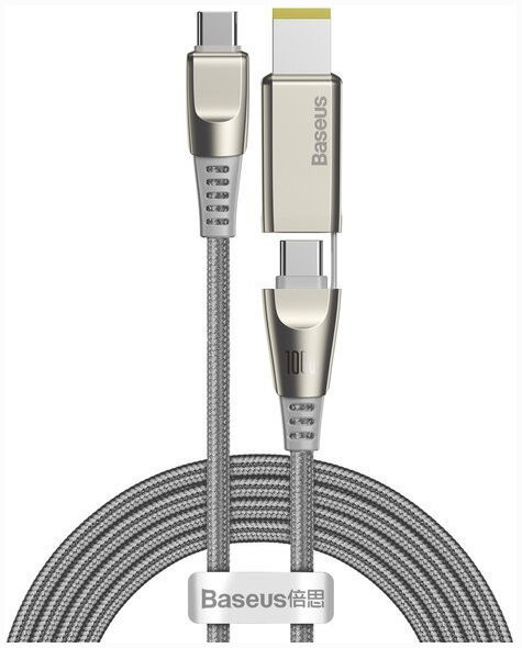 фото Кабель baseus one-for-two fast charging cable usb type-c - usb type-c/dc 5 a 2 м, серый