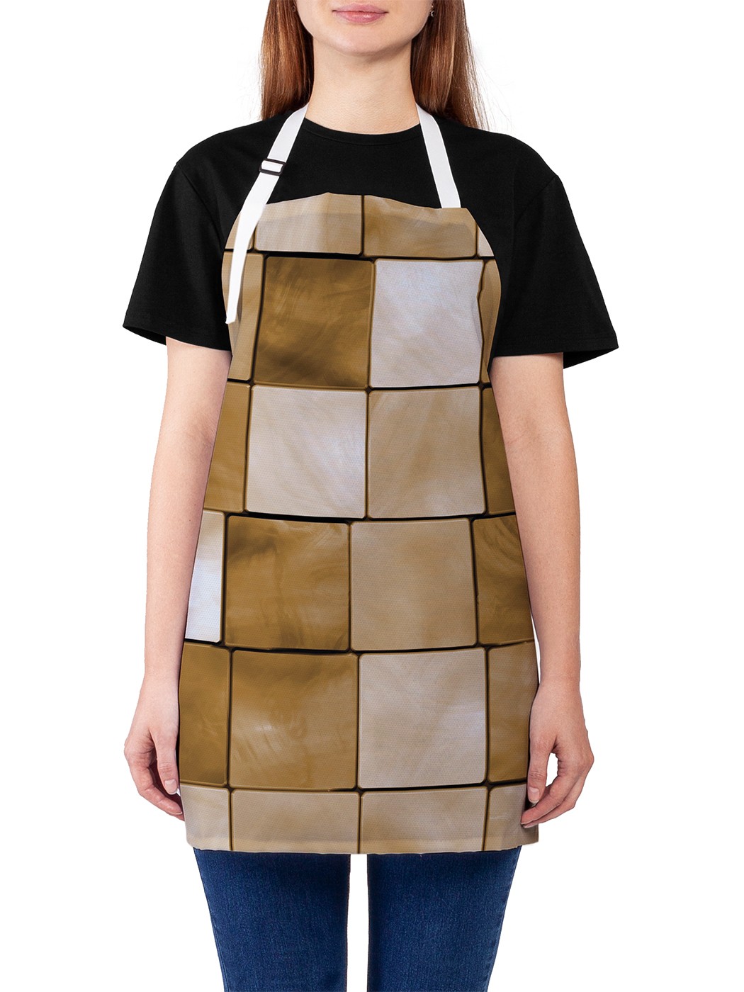 

Фартук женский JoyArty для готовки "Строгие кубы", универсальный размер, Белый