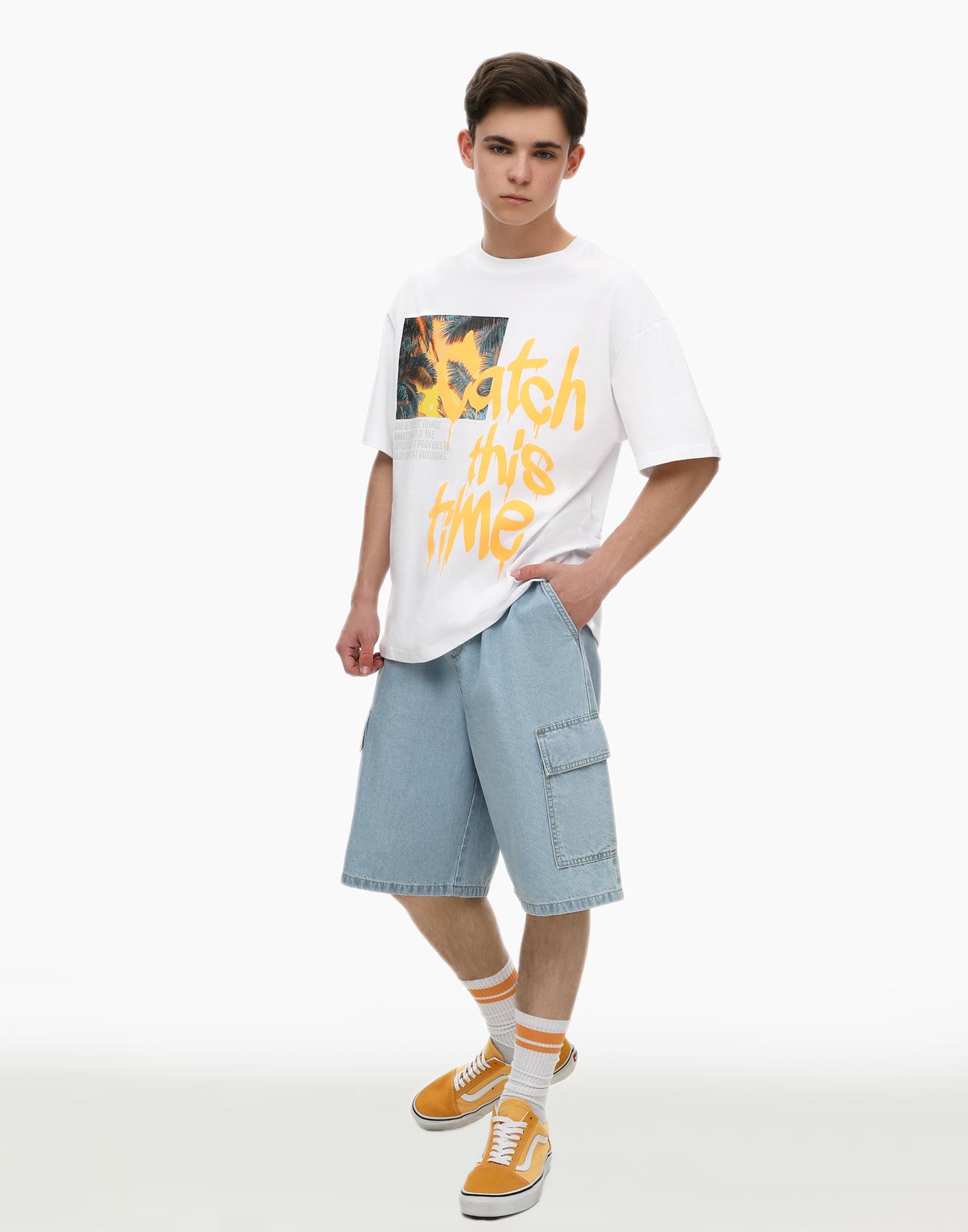 

Белая футболка oversize с принтом для мальчика 14+/170, Белый, BKT013681