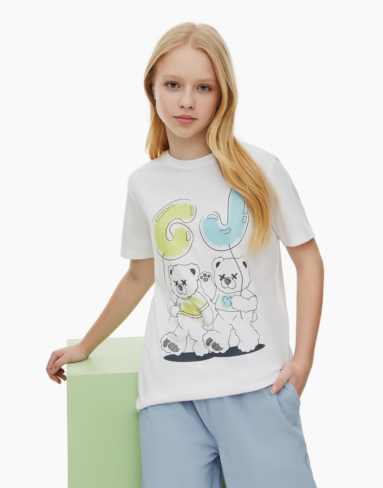 

Белая футболка oversize с принтом для девочки 6-8л/122-128, Белый, GKT021150