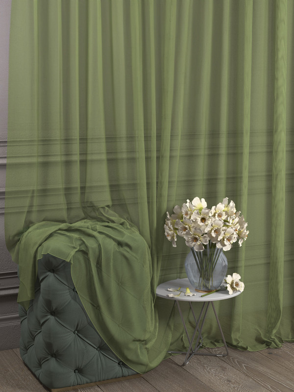 Тюль 1001 ШТОРА Сетка, 260x300 см, зелёный, для гостиной, спальни, кухни