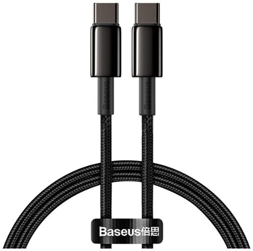 фото Кабель baseus tungsten gold fast charging cable usb type-c - usb type-c 100w 1 м, черный