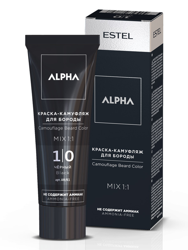 фото Крем-камуфляж estel professional alpha homme для окрашивания бороды 1/0 черный 40 мл