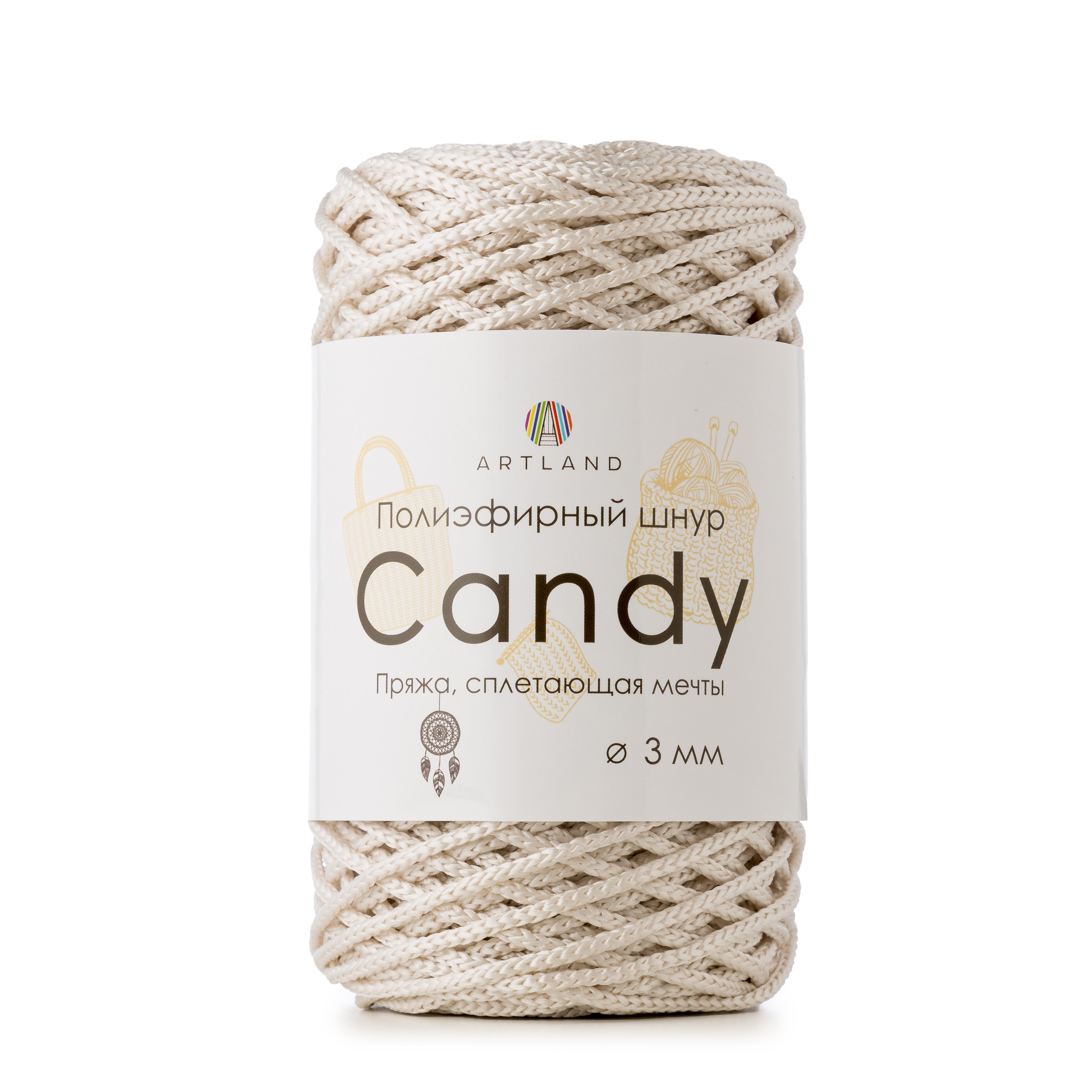 

Полиэфирный шнур Artland Candy 3 мм 100 м, 200 гр, цвет 33 суровый, Бежевый, candy NL