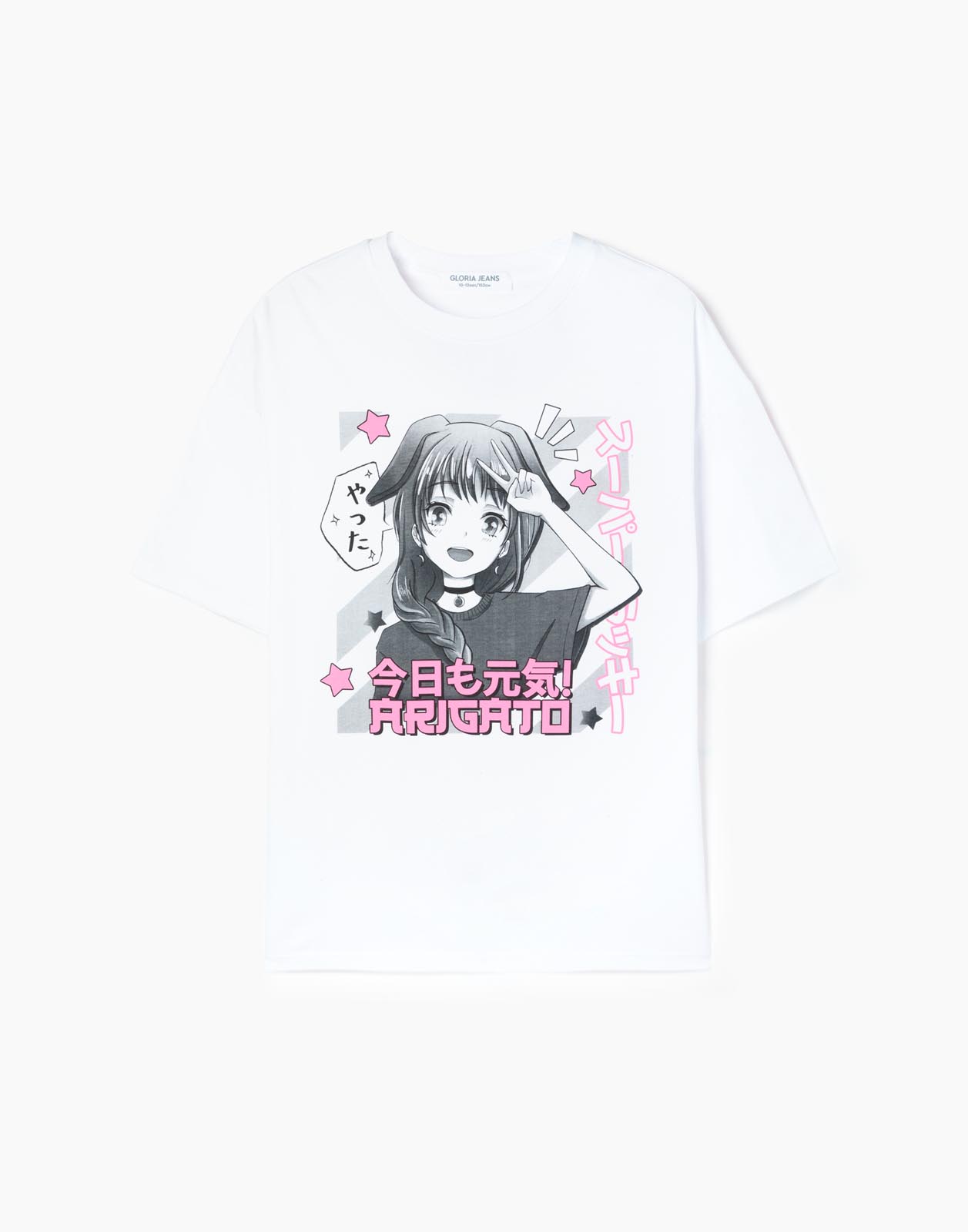 Белая футболка oversize с аниме-принтом для девочки 14+/164