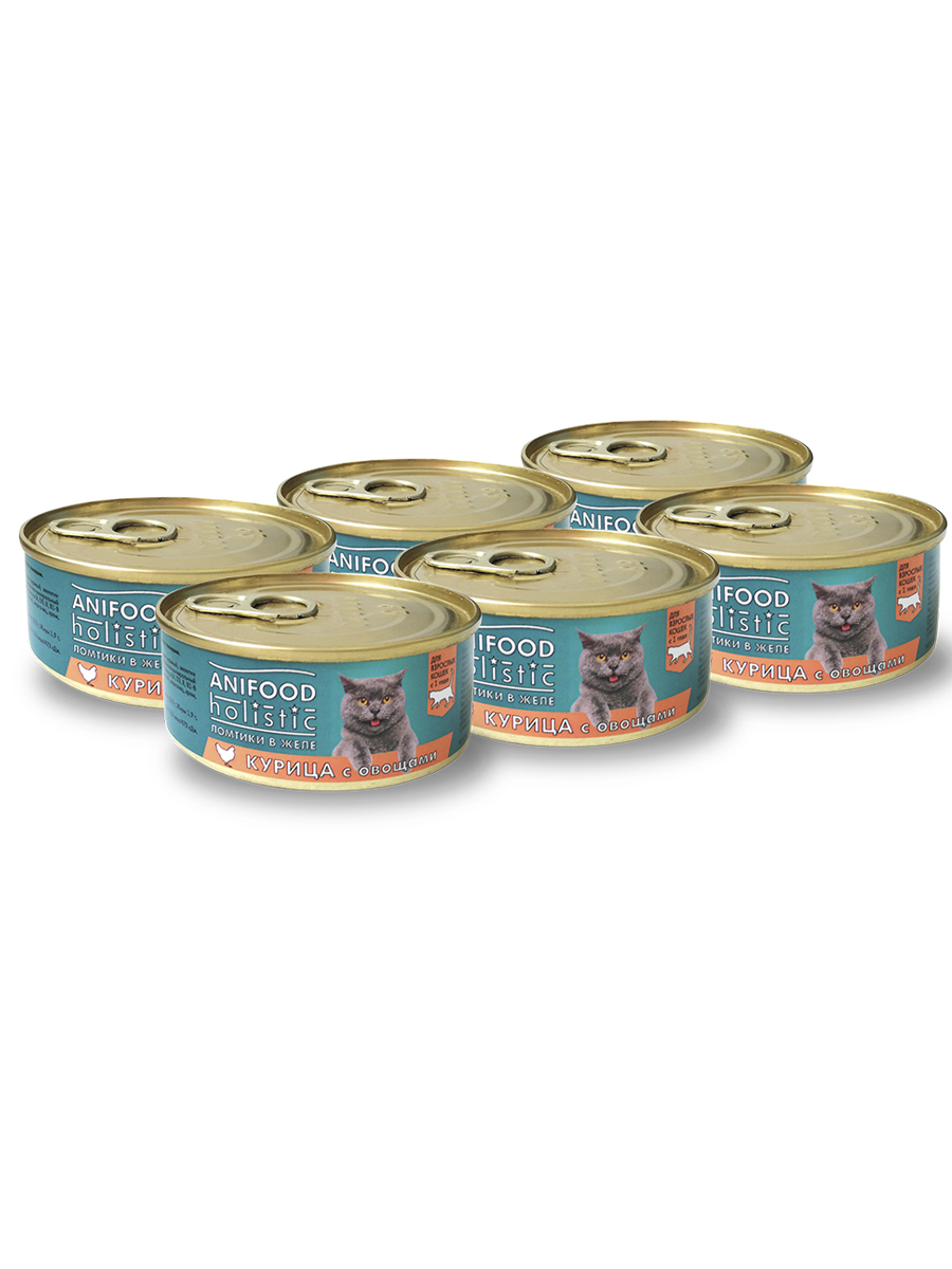 Консервы для кошек ANIFOOD HOLISTIC курица с овощами ломтики в желе, 6шт по 100г