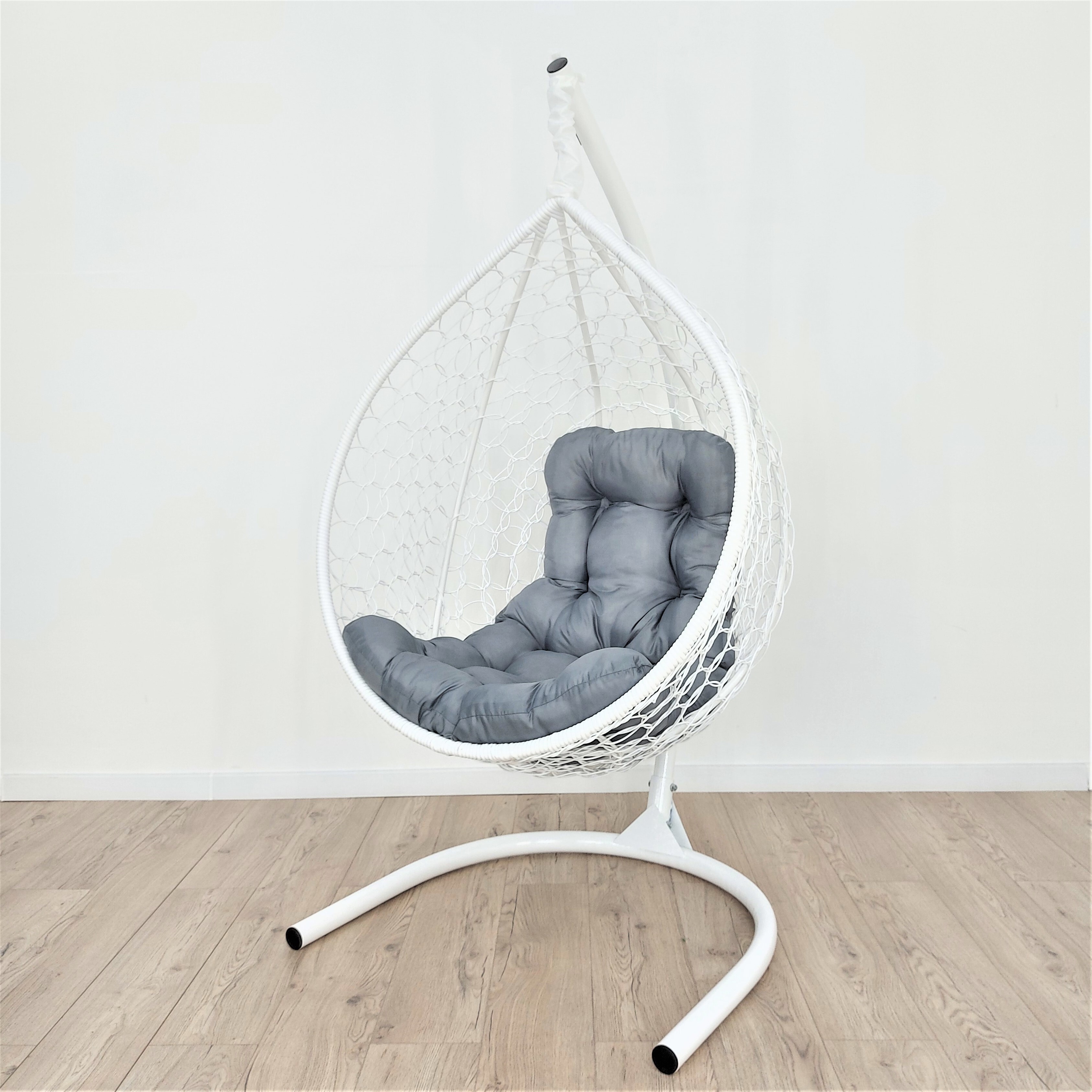 Подвесное кресло Белое STULER Plaint Ажур Белое 140 Белое +6TR Серая подушка