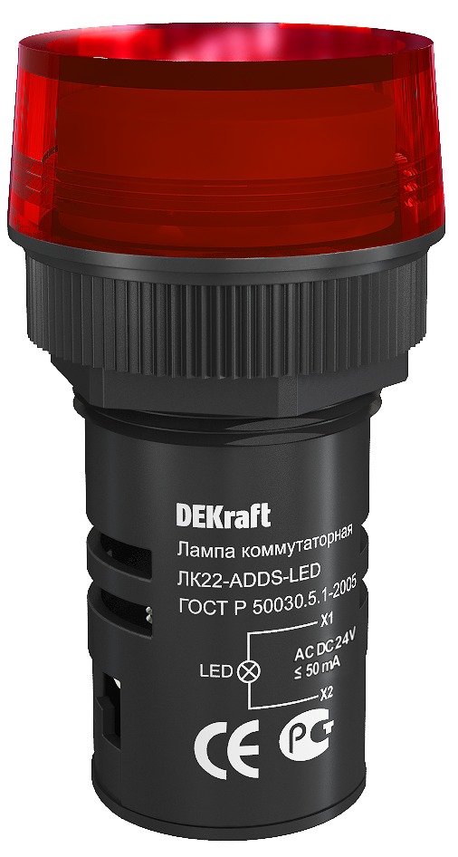 фото Лампа adds диаметр 22мм светодиодная красный 24в ac/dc лk-22 25066dek dekraft