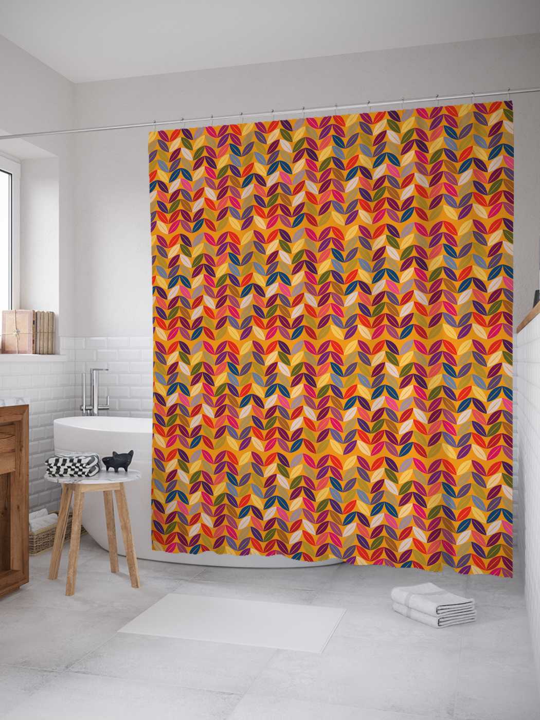 

Штора JoyArty для ванной "Разноцветные листья" из сатена, 180х200 см с крючками, Белый