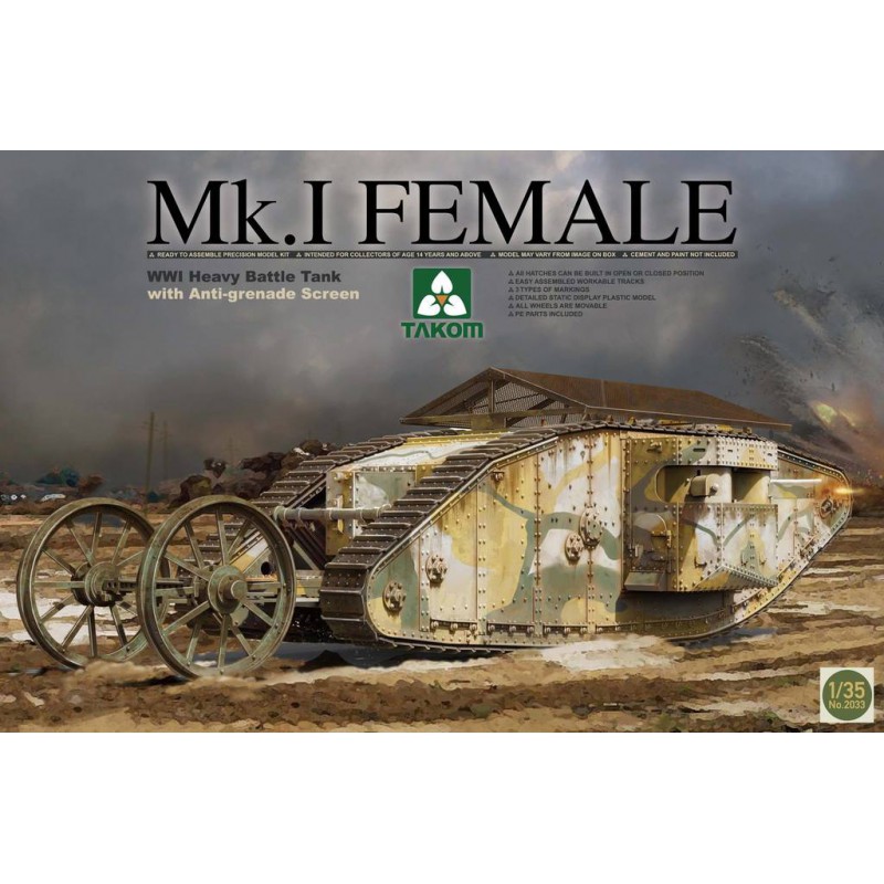 

Сборная модель Takom 1/35 WWI Heavy Battle Tank Mk.I Female with Anti-grenade Screen 2033