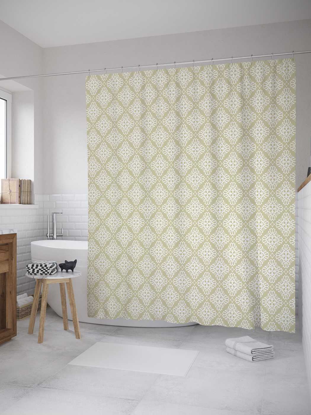 

Штора (занавеска) JoyArty для ванной "Ажурная сетка" из сатена, 180х200 см с крючками, Бежевый