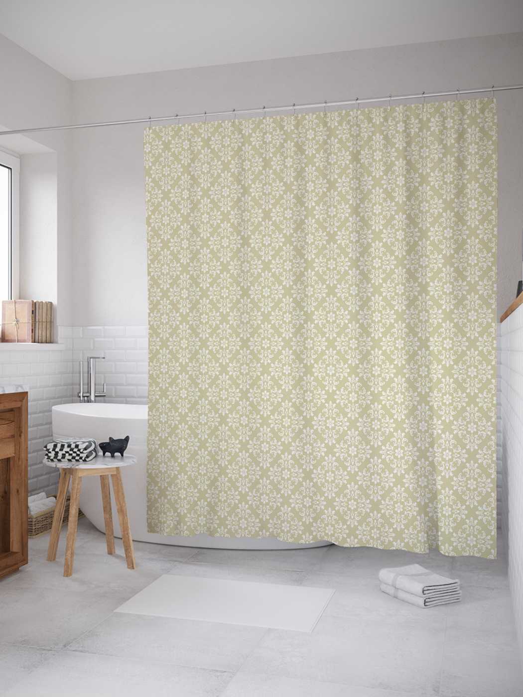 

Штора JoyArty для ванной "Викторианские ромбы" из сатена, 180х200 см с крючками, Бежевый