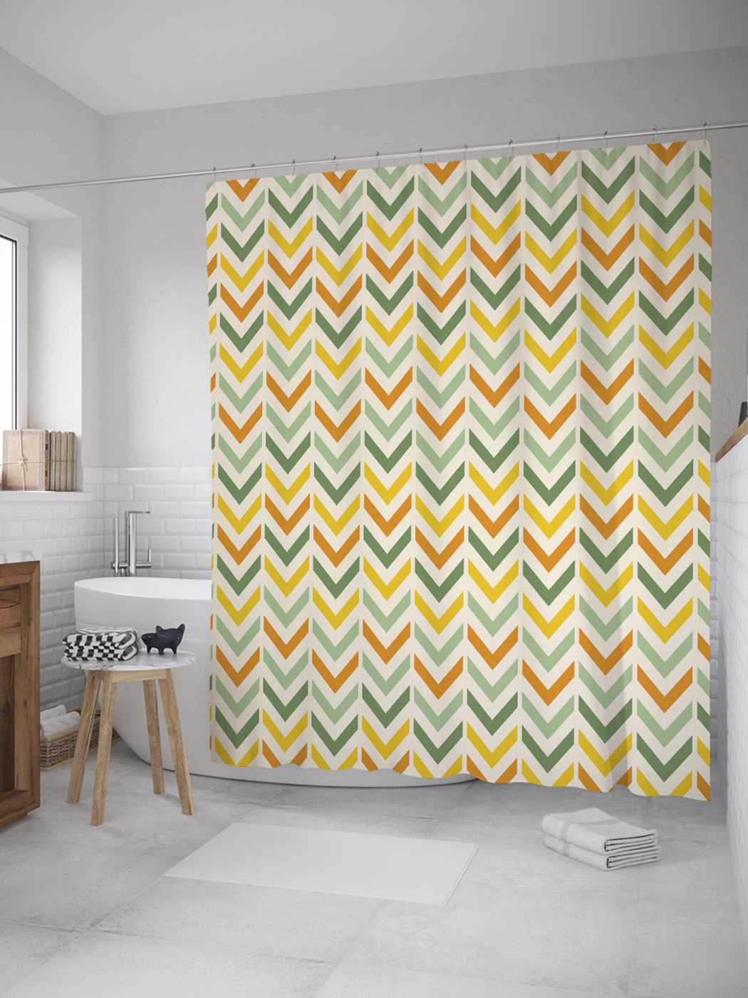 

Штора JoyArty для ванной "Прерывистые зигзаги" из сатена, 180х200 см с крючками, Бежевый