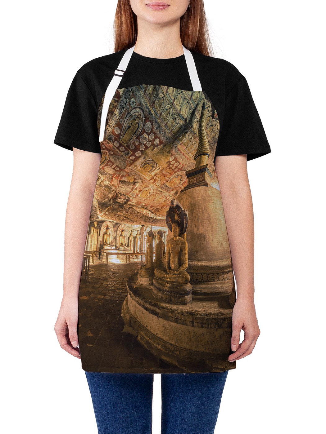 

Фартук женский JoyArty для готовки "Пещерный храм Дамбулла в Шри-Ланке", Голубой