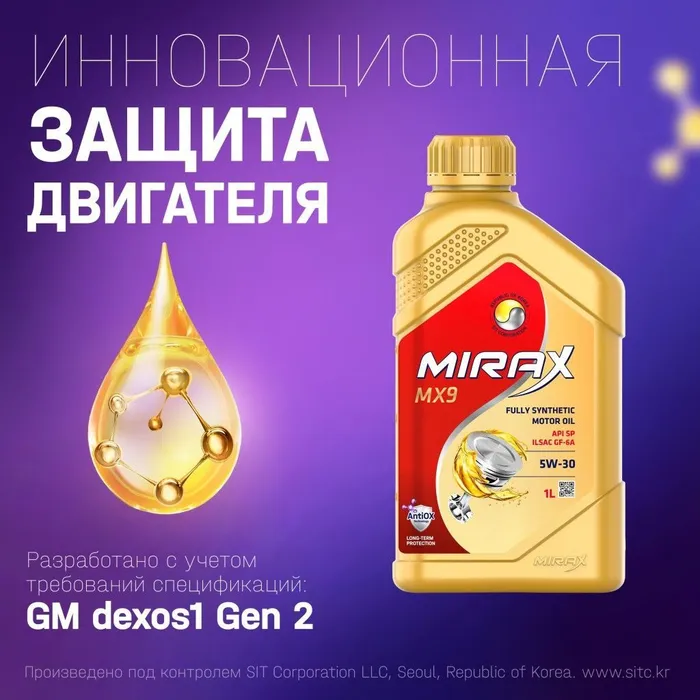 Моторное масло MIRAX синтетическое MX9 SAE 5W30 API SP ILSAC GF-6A 1л