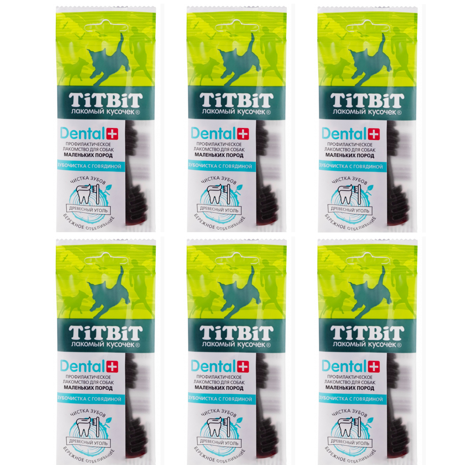 

Лакомство для собак Titbit Dental+, для маленьких пород, зубочистка с говядиной, 6 шт