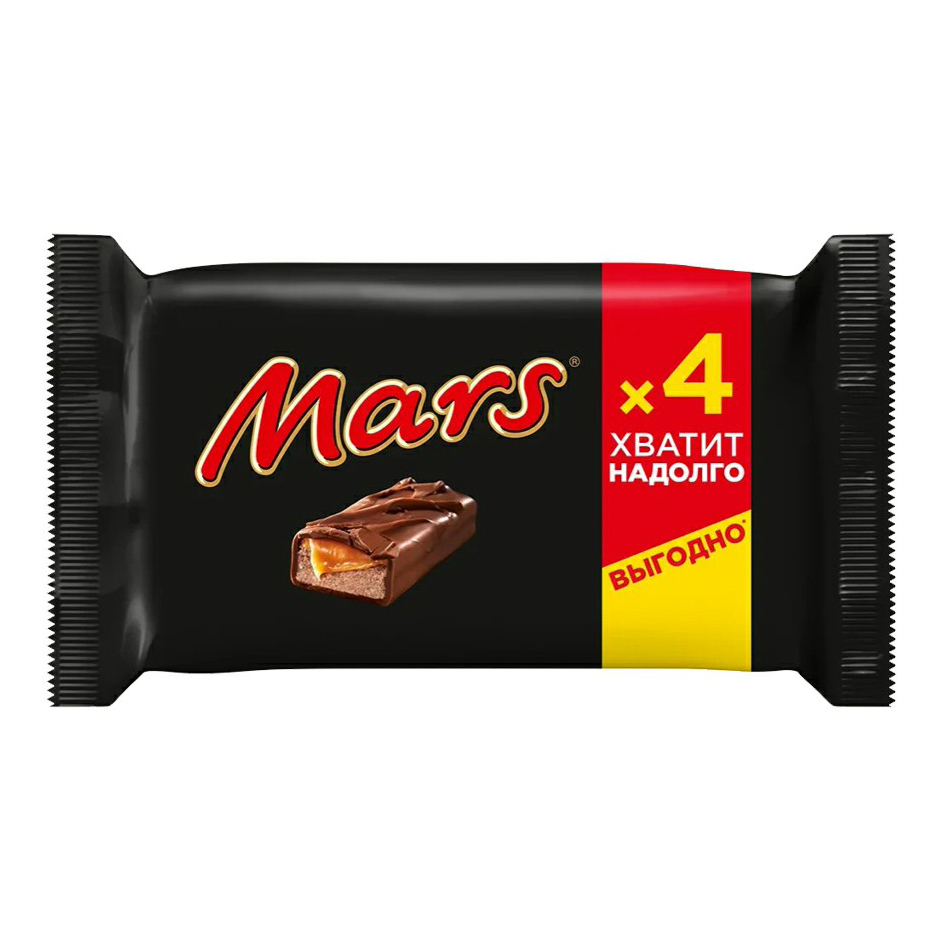 Mars шоколадный батончик с карамелью и нугой, пачка 4шт по 40,5г