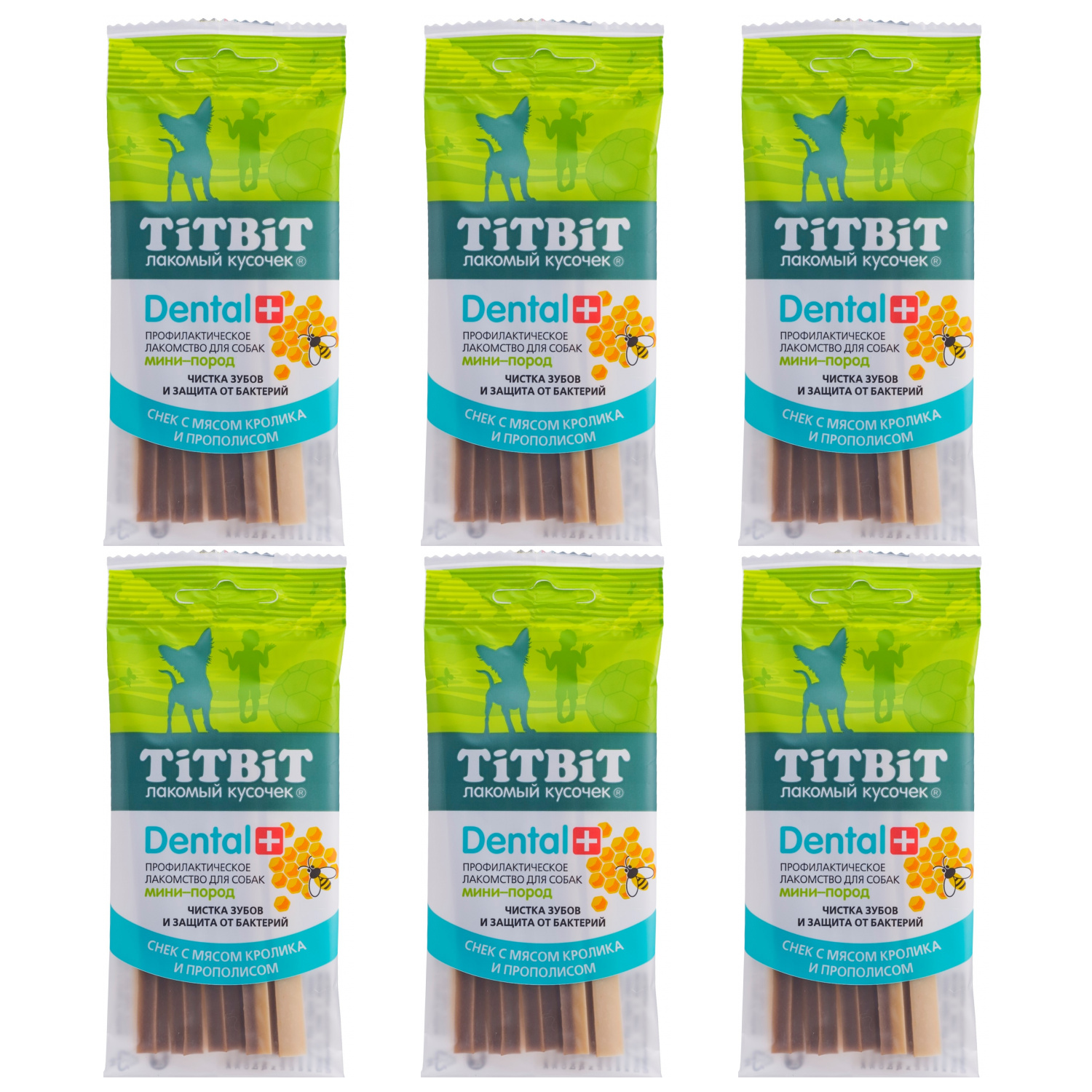

Лакомство для собак Titbit Dental+, для малых пород, косичка с мясом кролика, 6 шт