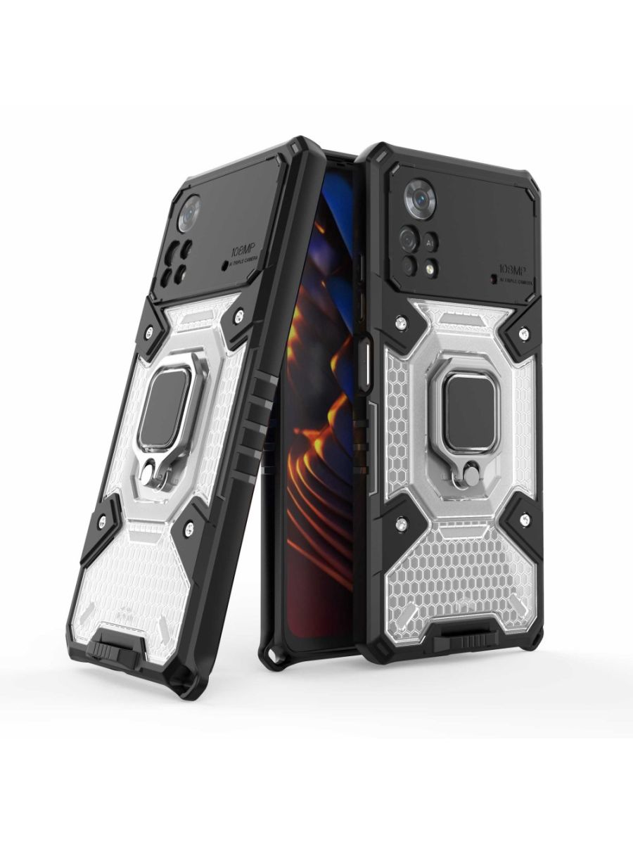 

Brodef Space Противоударный с подставкой чехол для Poco X4 Pro 5G белый, Прозрачный