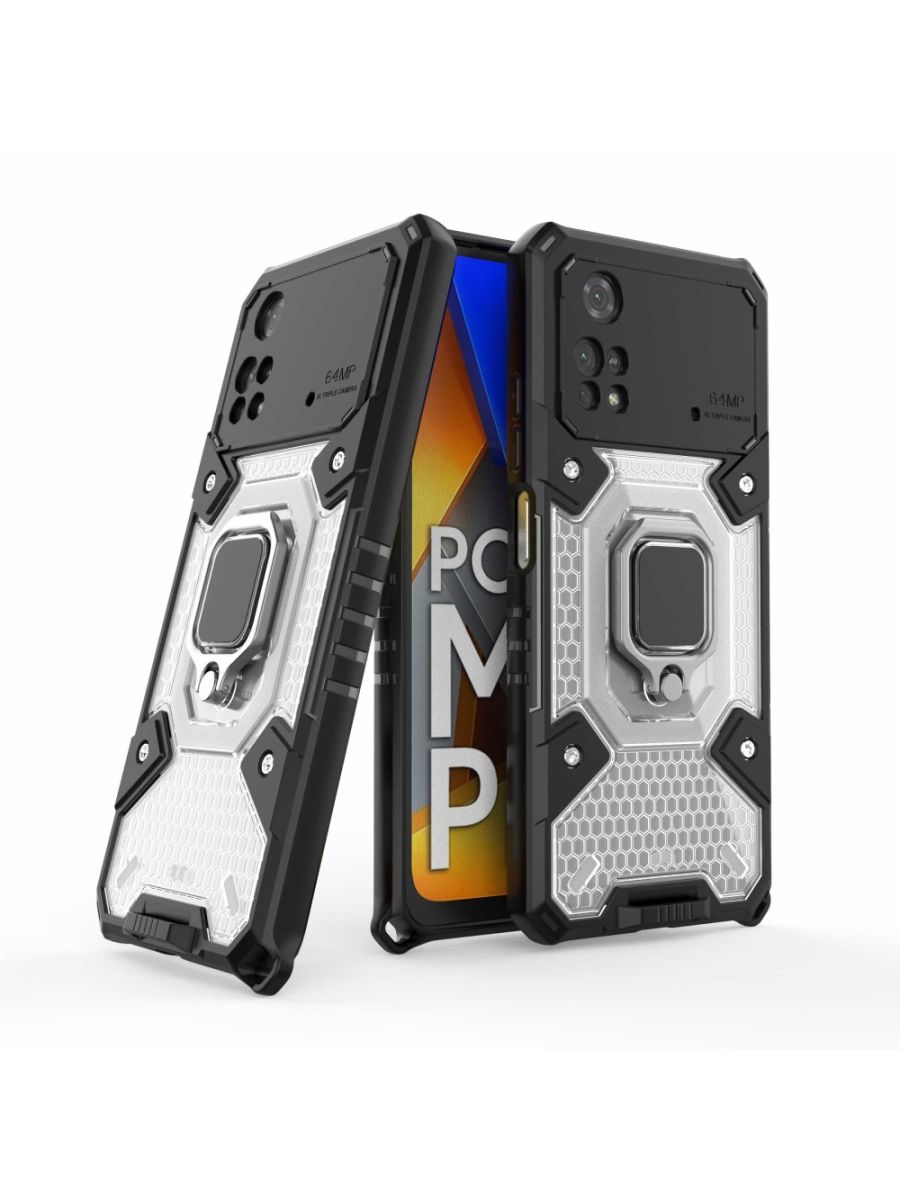 

Brodef Space Противоударный с подставкой чехол для Poco M4 Pro 4G белый, Прозрачный