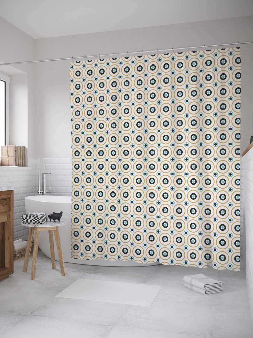 

Штора (занавеска) JoyArty для ванной "Диски винил" из сатена, 180х200 см с крючками, Бежевый