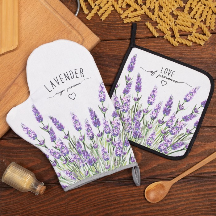 фото Набор кухонный «lavender», варежка-прихватка 20х28см, прихватка 19х19см, 100% хл этель