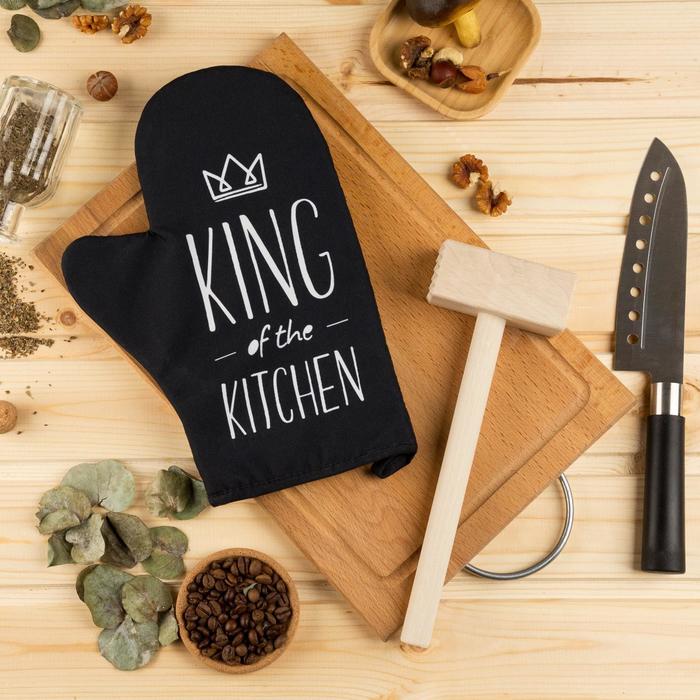 фото Кухонный набор king of the kitchen,варежка-прихватка 20х28см, молоток деревянный доляна