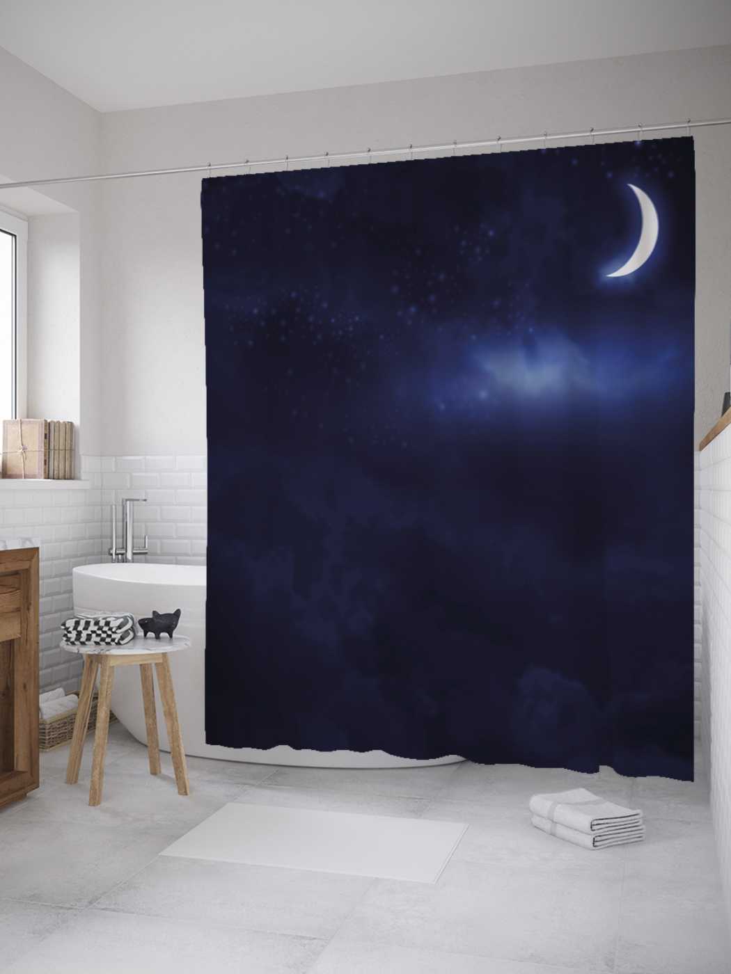 

Штора (занавеска) JoyArty для ванной "Молодой месяц" из сатена, 180х200 см с крючками, Бежевый