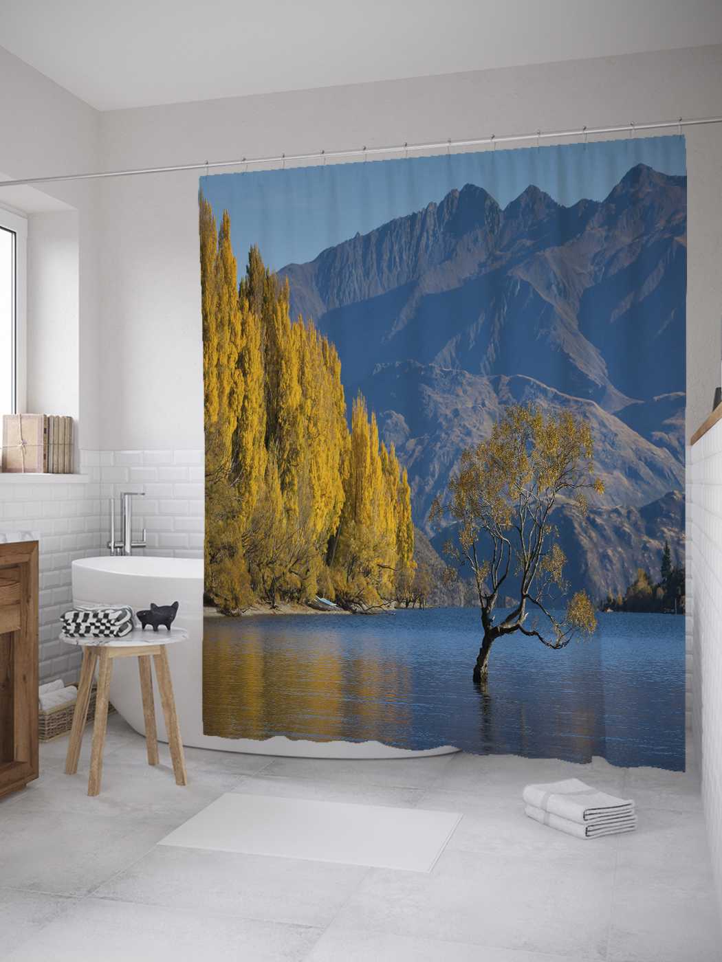 

Штора (занавеска) JoyArty для ванной "Дерево в воде" из сатена, 180х200 см с крючками, Бежевый