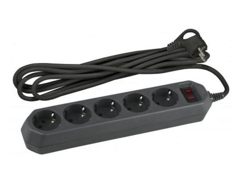 фото Фильтр сетевой эра 5гнезда+2usb 1,5м с выключателем с заземл. черный 3x0,75мм2